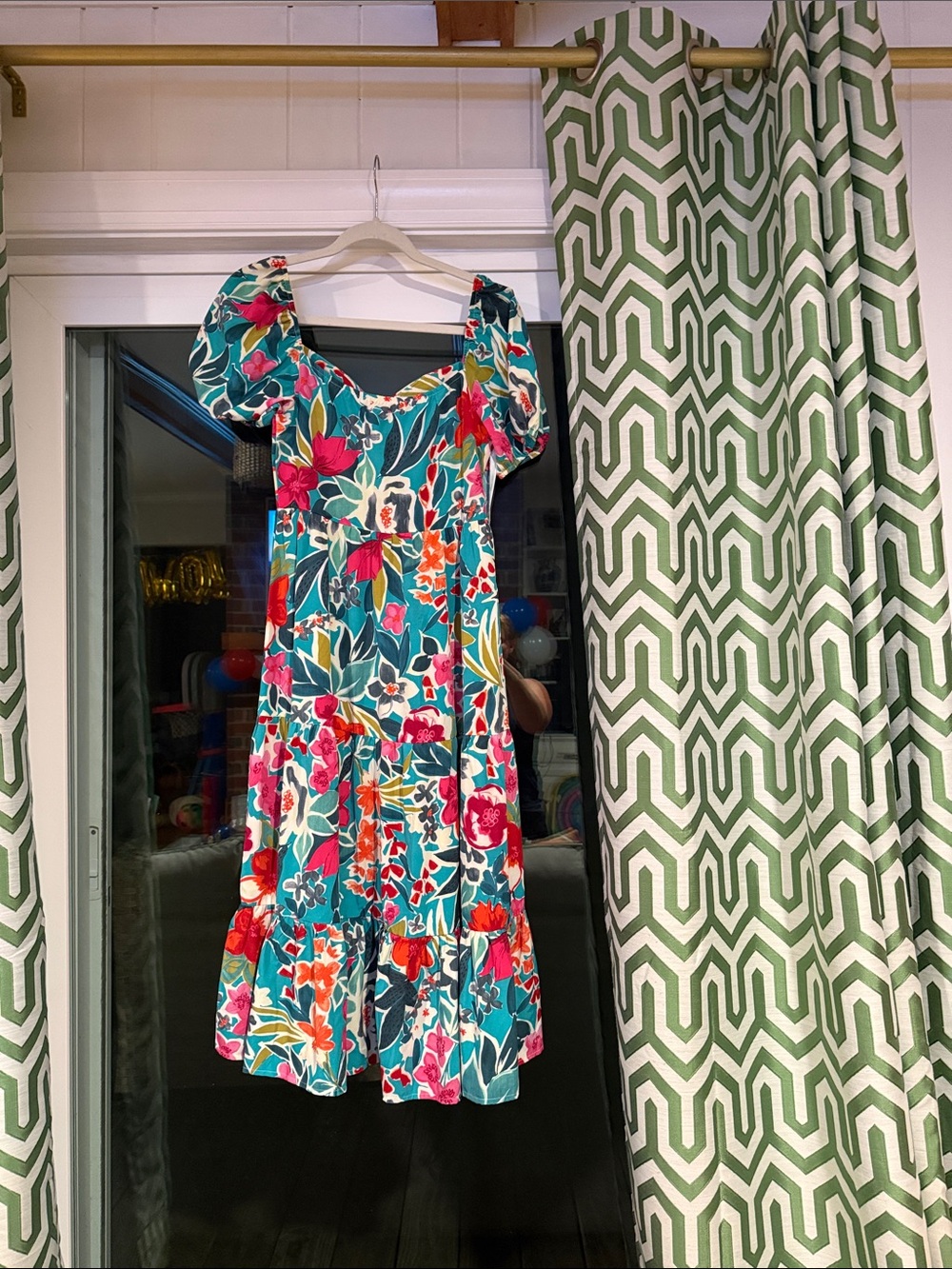 Teal Floral Puff-Sleeve Maxi Dress - Picture 4 of 11